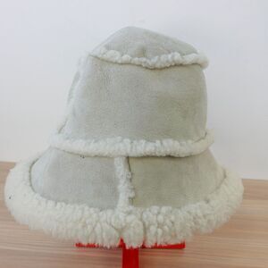 Genuine Shearling Bucket Hat Fur Sherpa‎ SURELL Gray Luxe Made in USA $250
